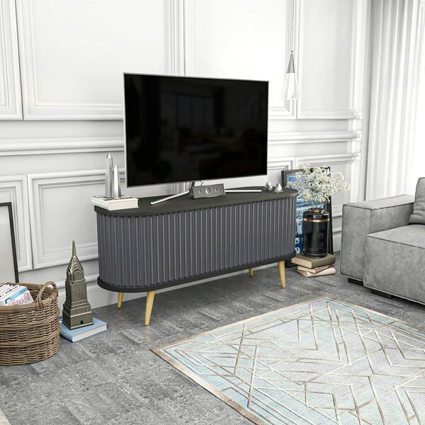 Comoda TV STOR, gri/negru, PAL melaminat, 140x43x64 cm