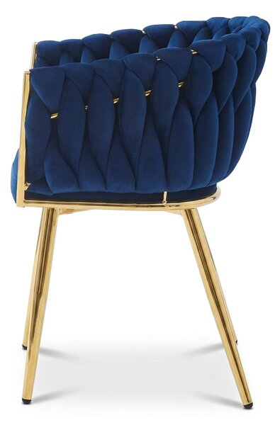 OFERTA Fotoliu de sufragerie din catifea ORION VELVET cu picioare aurii, albastru inchis calitatea a II-a