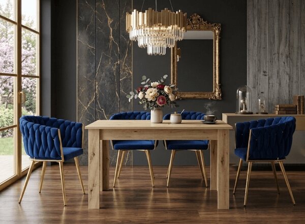 OFERTA Fotoliu de sufragerie din catifea ORION VELVET cu picioare aurii, albastru inchis calitatea a II-a