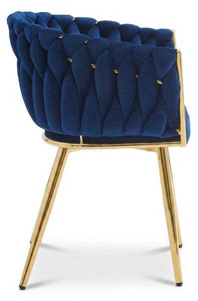OFERTA Fotoliu de sufragerie din catifea ORION VELVET cu picioare aurii, albastru inchis calitatea a II-a