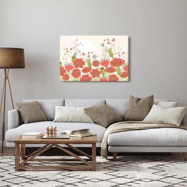 Tablou - Păsări pe o pajiște înflorită (90x60 cm)