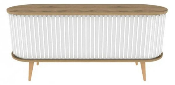 Comoda TV STOR, alb/stejar, PAL melaminat, 140x43x64 cm
