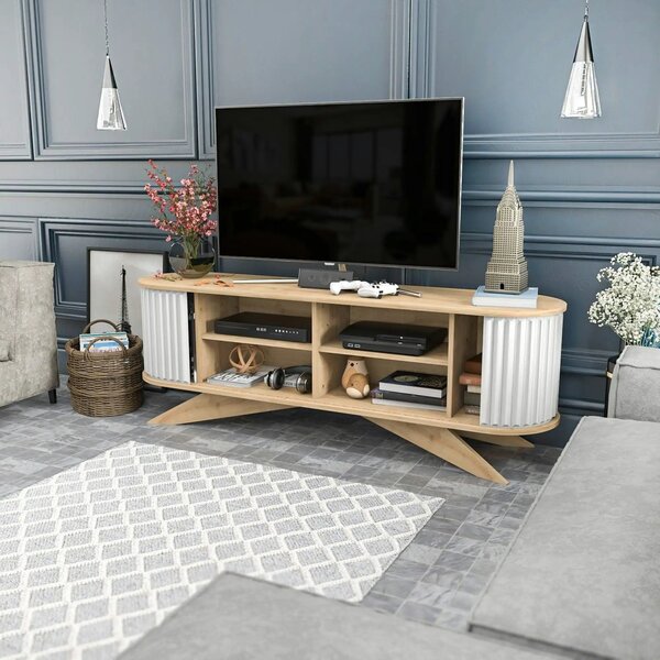 Comoda TV STOR, stejar/alb, PAL melaminat, 180x43x60 cm