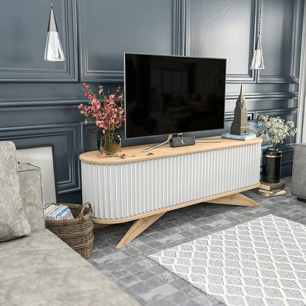 Comoda TV STOR, stejar/alb, PAL melaminat, 180x43x60 cm