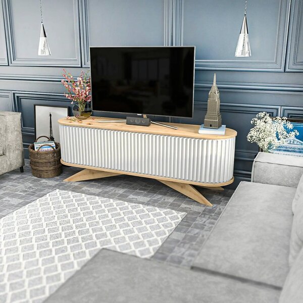 Comoda TV STOR, stejar/alb, PAL melaminat, 180x43x60 cm