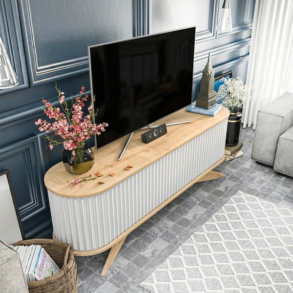 Comoda TV STOR, stejar/alb, PAL melaminat, 180x43x60 cm