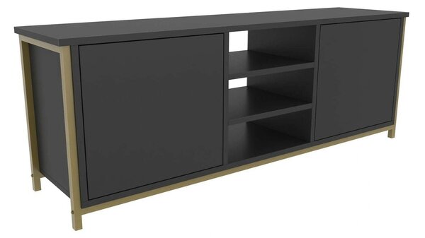 Comoda TV OTIS, gri antracit/auriu, PAL melaminat, 140x35x51 cm