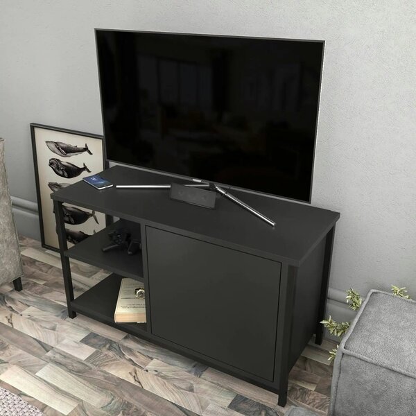 Comoda TV MUSKEGON, negru/gri antracit, PAL melaminat/metal, 90x35x51