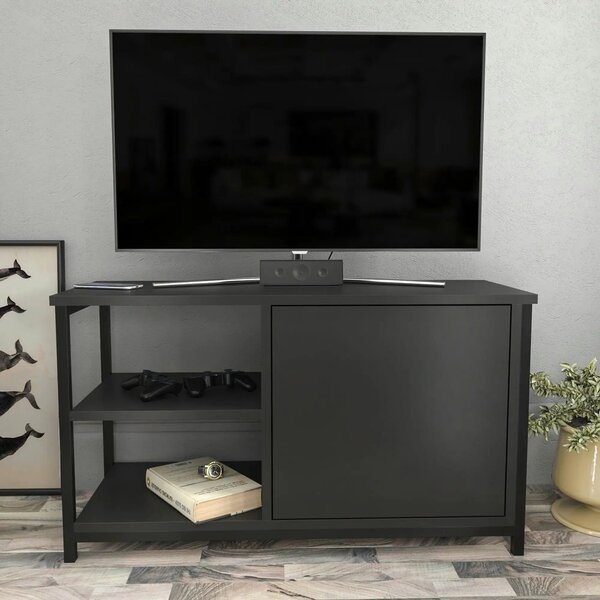 Comoda TV MUSKEGON, negru/gri antracit, PAL melaminat/metal, 90x35x51