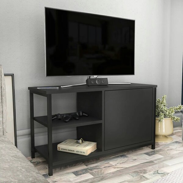 Comoda TV MUSKEGON, negru/gri antracit, PAL melaminat/metal, 90x35x51
