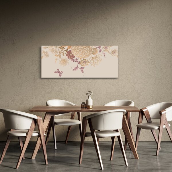 Tablou - Vintage, flori și fluturi (120x50 cm)