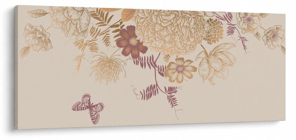 Tablou - Vintage, flori și fluturi (120x50 cm)