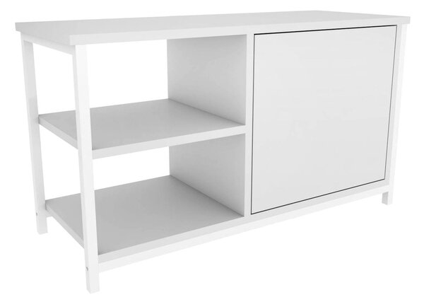 Comoda TV MUSKEGON, alb, PAL melaminat/metal, 90x35x51 cm