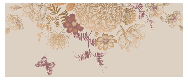 Tablou - Vintage, flori și fluturi (120x50 cm)