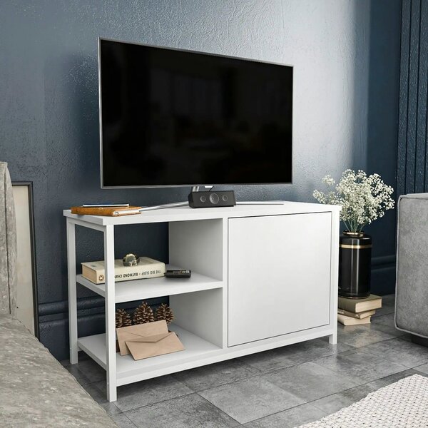 Comoda TV MUSKEGON, alb, PAL melaminat/metal, 90x35x51 cm