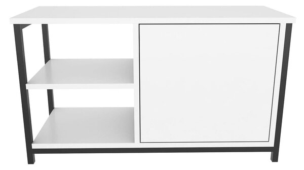 Comoda TV MUSKEGON, alb/negru, PAL melaminat/metal, 90x35x51 cm