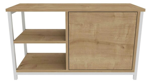 Comoda TV MUSKEGON, stejar/alb, PAL melaminat/metal, 90x35x51 cm