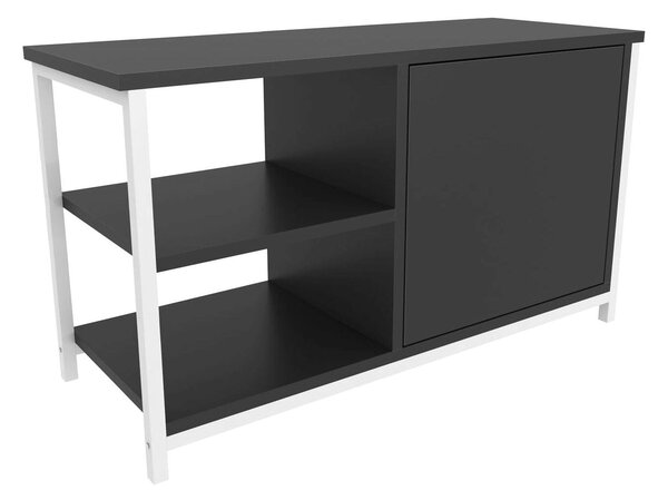Comoda TV MUSKEGON, alb/gri antracit, PAL melaminat/metal, 90x35x51 cm