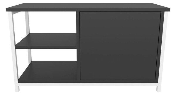 Comoda TV MUSKEGON, alb/gri antracit, PAL melaminat/metal, 90x35x51 cm