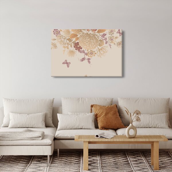 Tablou - Vintage, flori și fluturi (90x60 cm)
