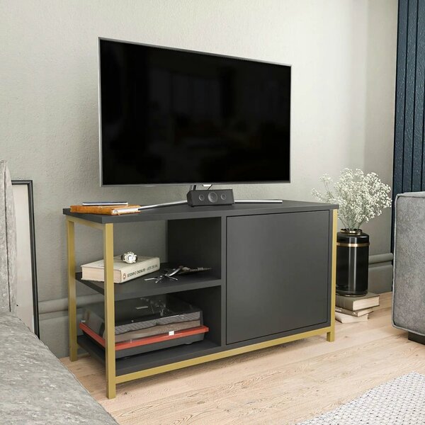 Comoda TV MUSKEGON, auriu/gri antracit, PAL melaminat/metal, 90x35x51