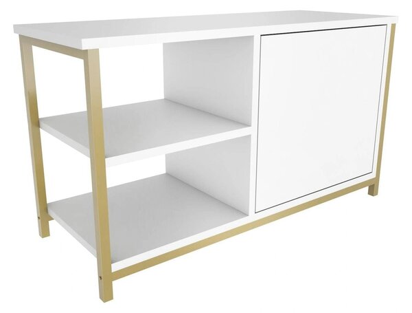 Comoda TV MUSKEGON, alb/auriu, PAL melaminat/metal, 90x35x51 cm