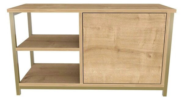Comoda TV MUSKEGON, auriu/stejar, PAL melaminat/metal, 90x35x51 cm