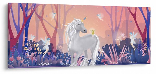 Tablou - Unicorn în pădurea fermecată (120x50 cm)