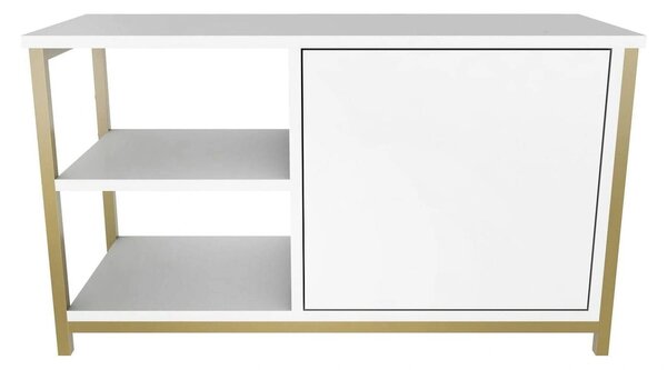 Comoda TV MUSKEGON, alb/auriu, PAL melaminat/metal, 90x35x51 cm