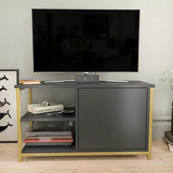Comoda TV MUSKEGON, auriu/gri antracit, PAL melaminat/metal, 90x35x51
