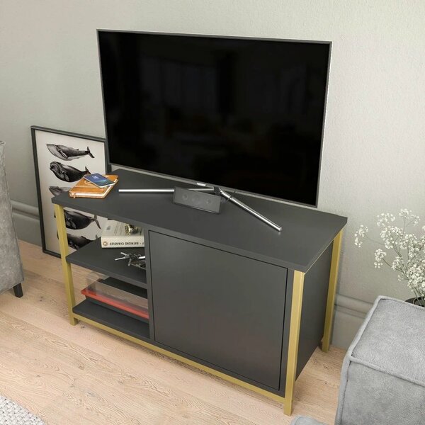 Comoda TV MUSKEGON, auriu/gri antracit, PAL melaminat/metal, 90x35x51