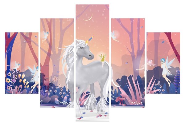 Tablou - Unicorn în pădurea fermecată (150x105 cm)
