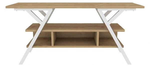 Comoda TV Minerva, stejar/alb, PAL/metal, 120x35x55 cm