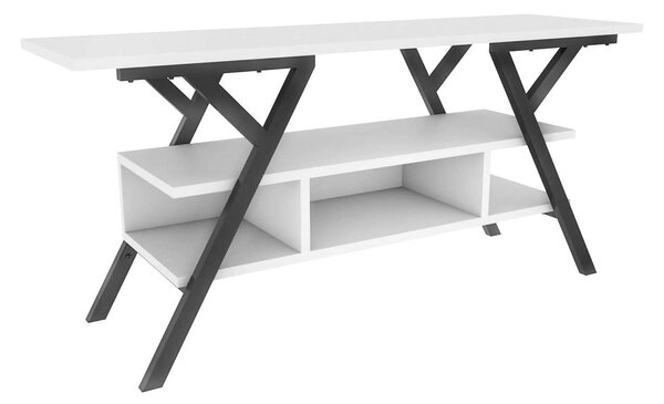 Comoda TV Minerva, alb/negru, PAL/metal, 120x35x55 cm
