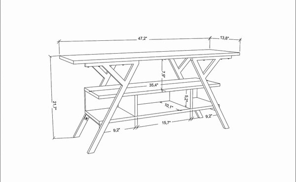 Comoda TV MINERVA, alb, PAL melaminat/metal, 120x35x55 cm