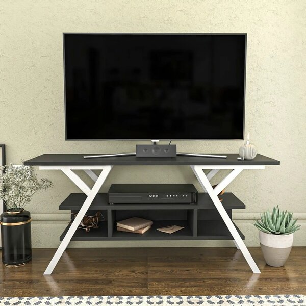 Comoda TV MINERVA, gri antracit/alb, PAL melaminat/metal, 120x35x55 cm
