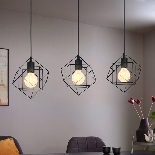 EGLO Lampă suspendată Straiton din oțel, 3 becuri negru, reglabil, Negru, Bucătărie, Metal, Modern