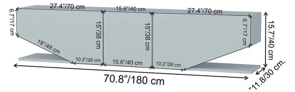 Comoda TV INCI, negru cu efect de marmura, PAL melaminat, 180x30x45 cm
