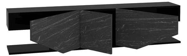 Comoda TV INCI, negru cu efect de marmura, PAL melaminat, 180x30x45 cm
