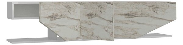Comoda TV INCI, alb cu efect de marmura, PAL melaminat, 180x30x45 cm