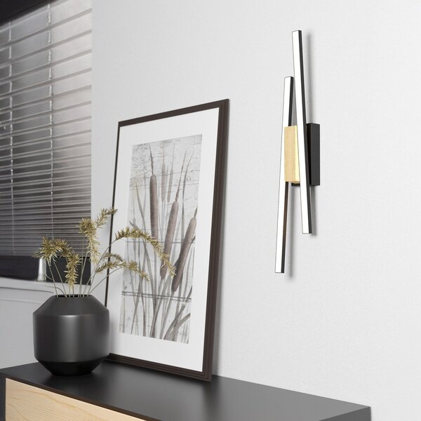 EGLO Panagria LED de perete, negru cu detaliu din lemn, Negru, Camera de zi / sufragerie, Metal, Modern