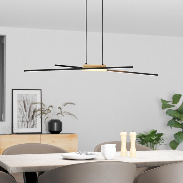 EGLO Panagria LED suspendat, negru cu detaliu din lemn, reglabil, Negru, Camera de zi / sufragerie, Metal, Modern