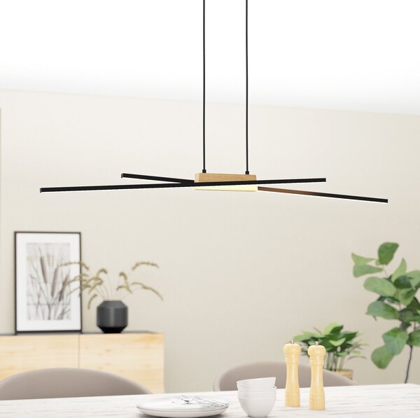 EGLO Panagria LED suspendat, negru cu detaliu din lemn, reglabil, Negru, Camera de zi / sufragerie, Metal, Modern