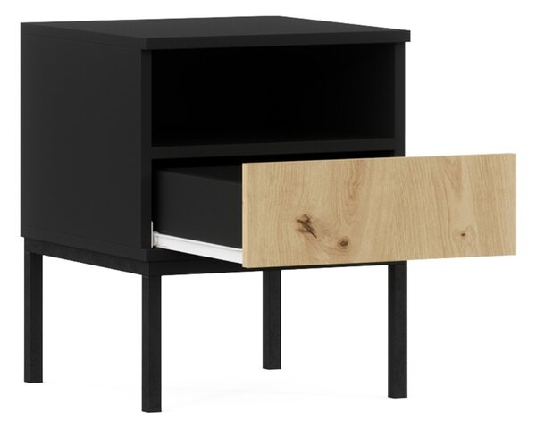 Noptiera LANZZI 40x40 cm, neagra/stejar