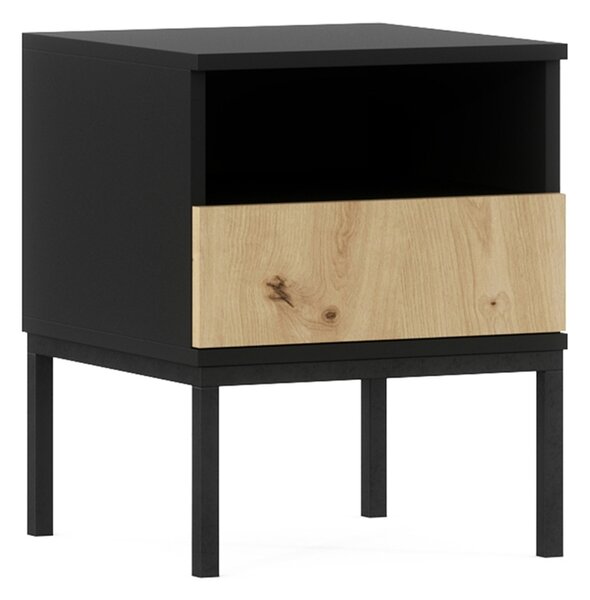Noptiera LANZZI 40x40 cm, neagra/stejar