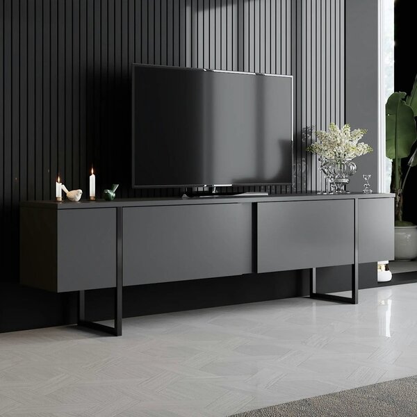 Comoda TV cu usi LUXE, gri antracit/negru, PAL, 180x30x50 cm