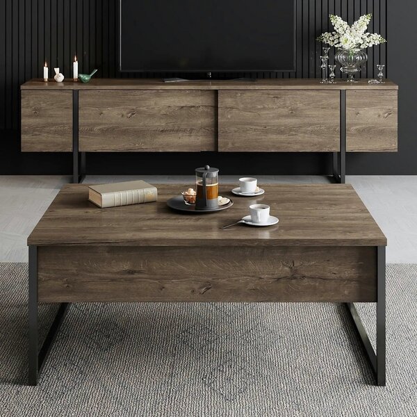 Comoda TV Luxe, nuc/negru, PAL/metal, 180x30x50 cm