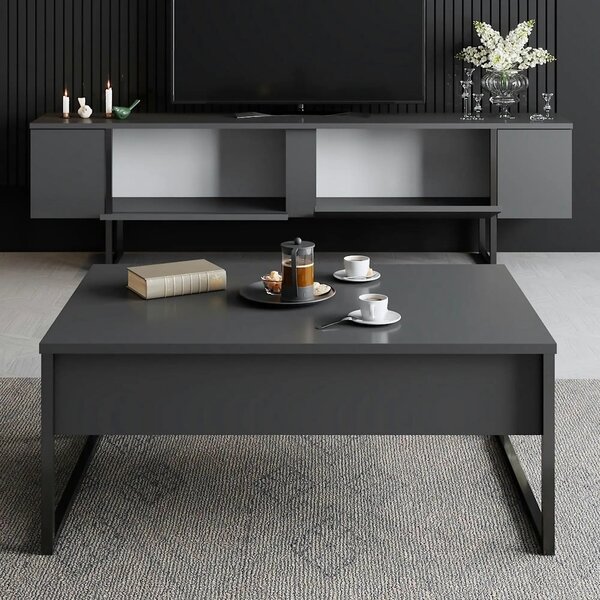 Comoda TV cu usi LUXE, gri antracit/negru, PAL, 180x30x50 cm