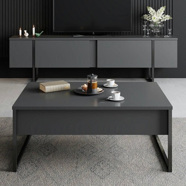 Comoda TV cu usi LUXE, gri antracit/negru, PAL, 180x30x50 cm