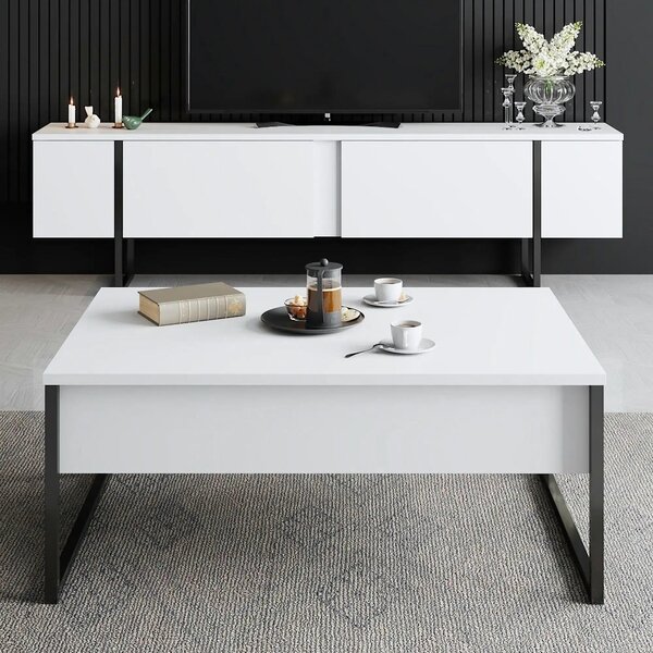 Comoda TV Luxe, alb/negru, PAL/metal, 180x30x50 cm